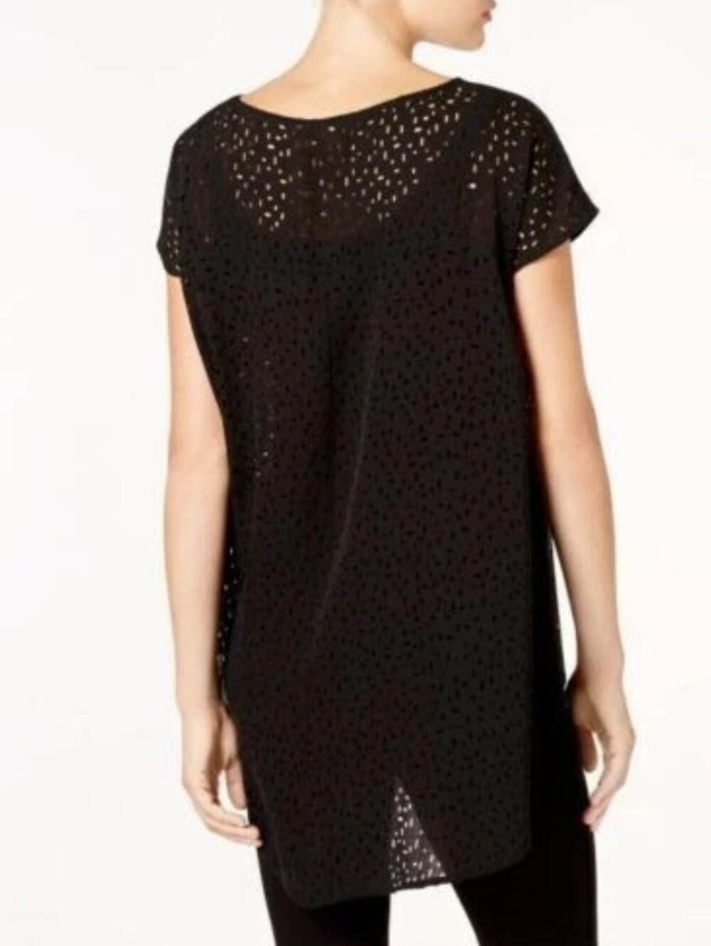 Eileen Fisher Black Laser Cut Layered Top S Minimalist Chic Flowy Oversized - Picture 9 of 9